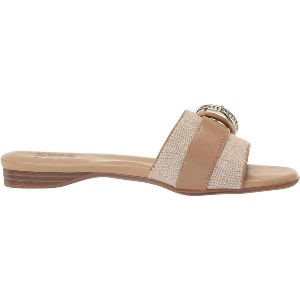 Naturalizer Elegant Rhinestone Buckle Strap Flat Sandals SZ 7.5 M Khaki Beige - Picture 3 of 12